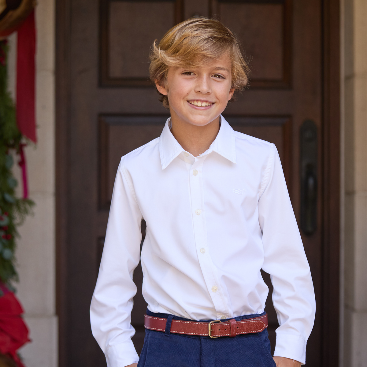 Henry Duvall classic white boys button down shirt, a timeless boys shirt designed for polished, preppy dressing.