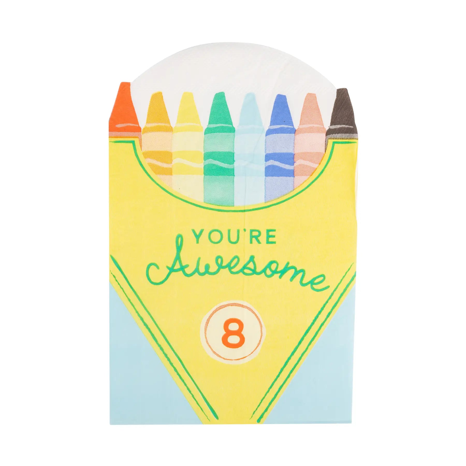 Card shaped like a crayon box with colorful crayons and 'You're Awesome' text on a white background