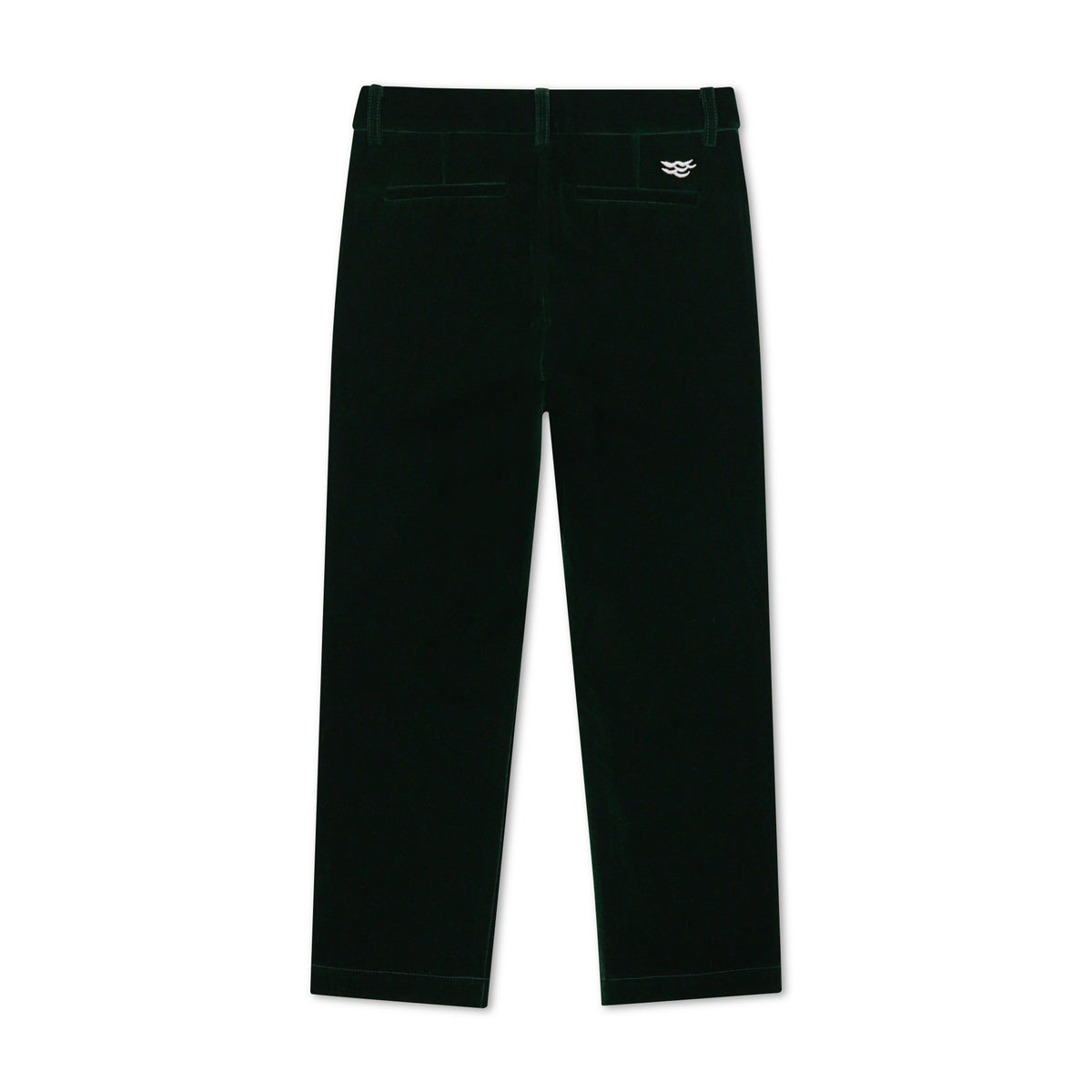 Boys’ Bradford Trousers in rich Grafton Green Velvet with a classic tailored fit, belt loops, front and back pockets, and embroidered Henry Duvall logo at the back.