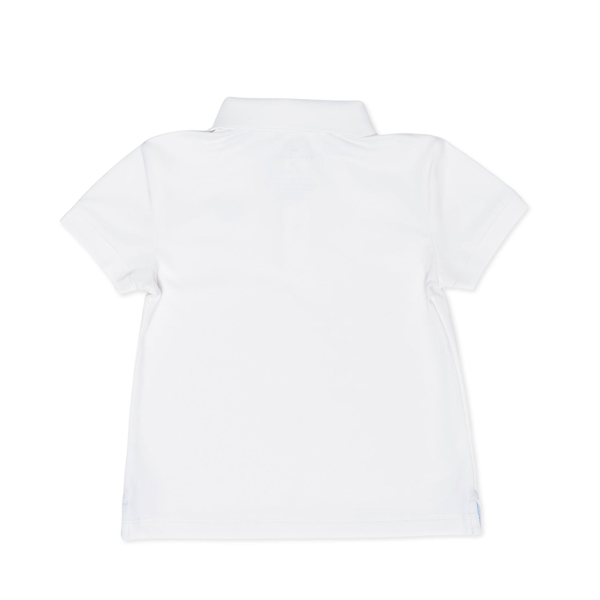 Henry Duvall boys white polo shirt with light blue embroidered logo, a classic preppy polo designed for everyday wear.