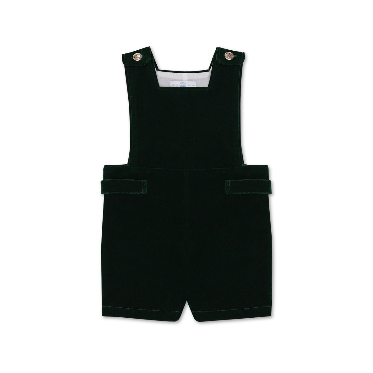 Boys’ James Henry Jon Jon in rich Grafton Green Velvet with signature gold buttons at the shoulders and side tabs.