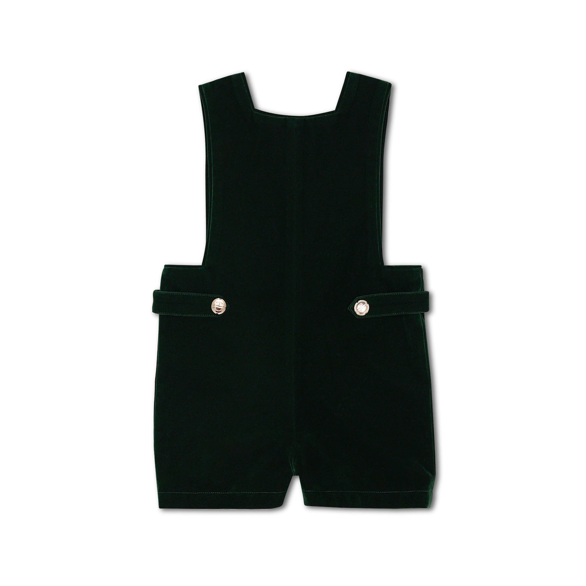 Boys’ James Henry Jon Jon in rich Grafton Green Velvet with signature gold buttons at the shoulders and side tabs.