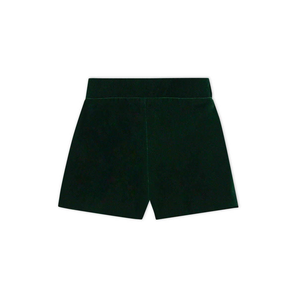 Sullivan Shorts Set for boys in Grafton Green Velvet, featuring a white long-sleeve Peter Pan collar shirt with green piping and coordinating green velvet shorts.