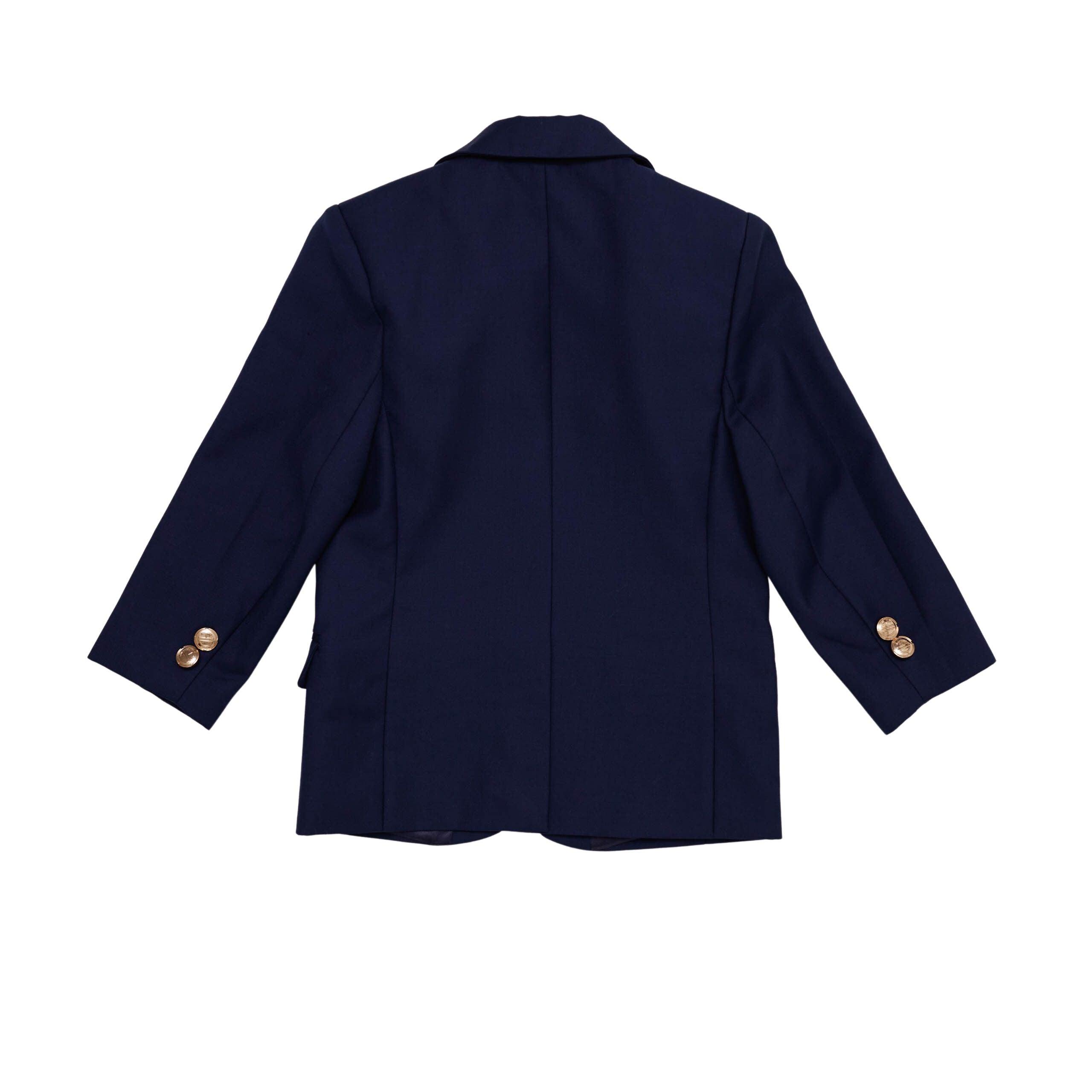 Henry Duvall Wentworth Blazer for boys in classic navy with gold HD branded buttons, timeless children’s holiday blazer for church, portraits, and special occasions