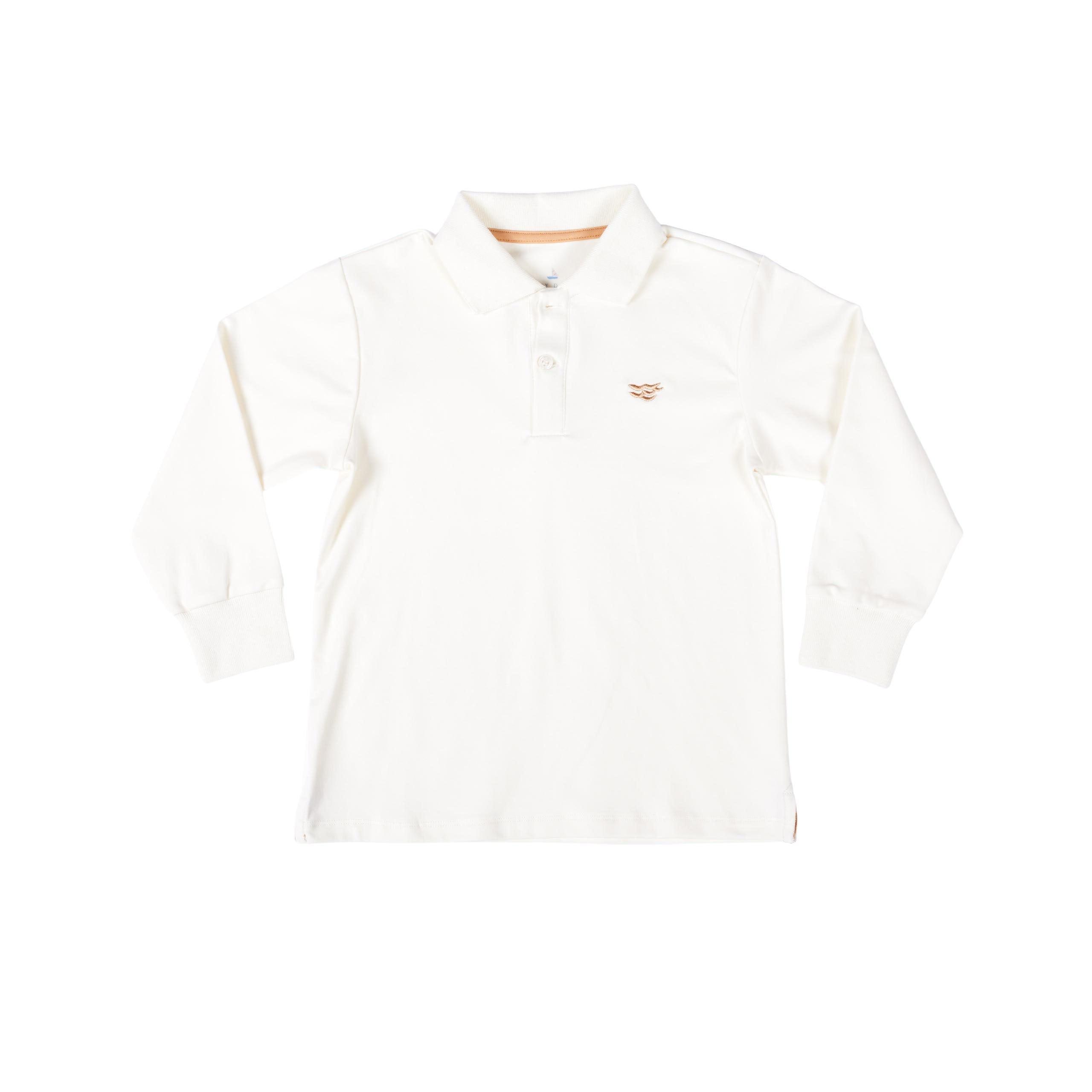 Soft ivory long sleeve polo for boys by Henry Duvall, made from tagless pima cotton for all-day comfort and easy layering, a timeless fall wardrobe essential