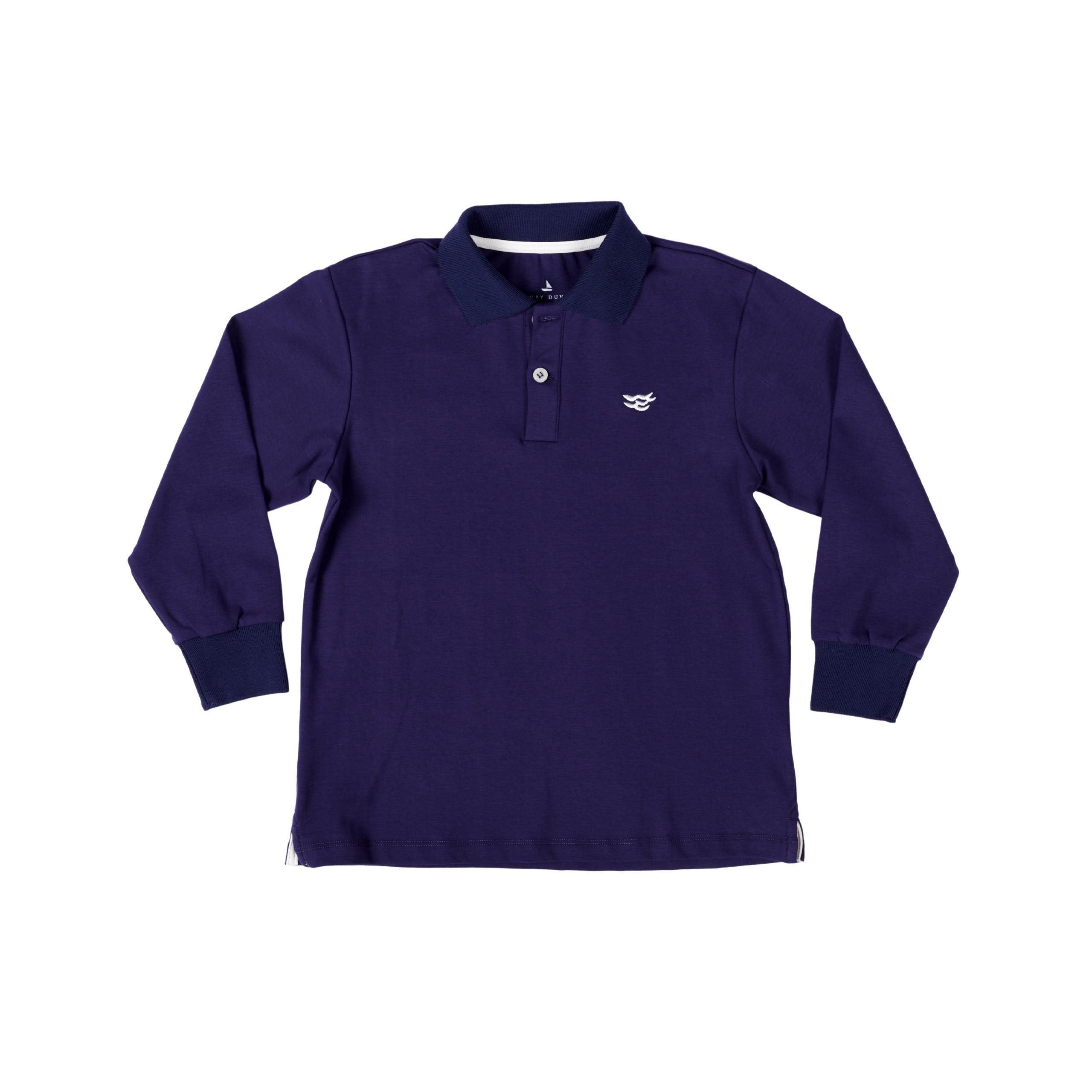 Henry Duvall boys' long sleeve polo shirt in Bay Tree Blue, soft pima cotton collared shirt with tagless design for comfort, classic fall boys' dress shirt alternative