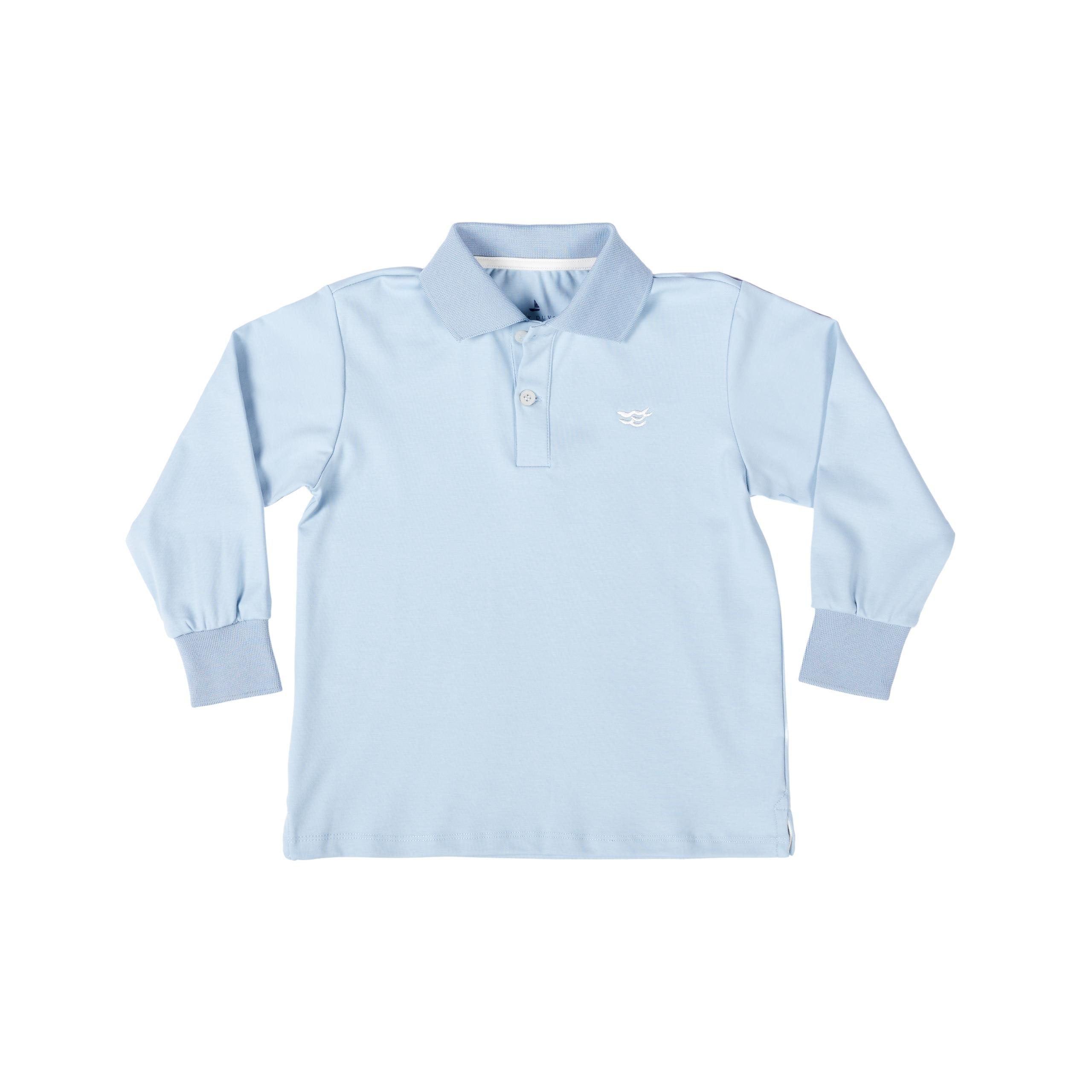 Henry Duvall boys' long sleeve polo shirt in Bay Tree Blue, soft pima cotton collared shirt with tagless design for comfort, classic fall boys' dress shirt alternative