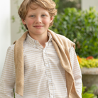 Henry Duvall Bennett Button Down in King's Way Khaki Check, classic boys fall dress shirt perfect for pairing with khaki corduroy trousers and coordinating sibling sets