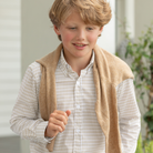 Henry Duvall Bennett Button Down in King's Way Khaki Check, classic boys fall dress shirt perfect for pairing with khaki corduroy trousers and coordinating sibling sets