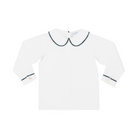 Henry Duvall boys white Peter Pan collar shirt with Newbury Tartan trim, classic holiday layering piece to coordinate with green and navy tartan outfits