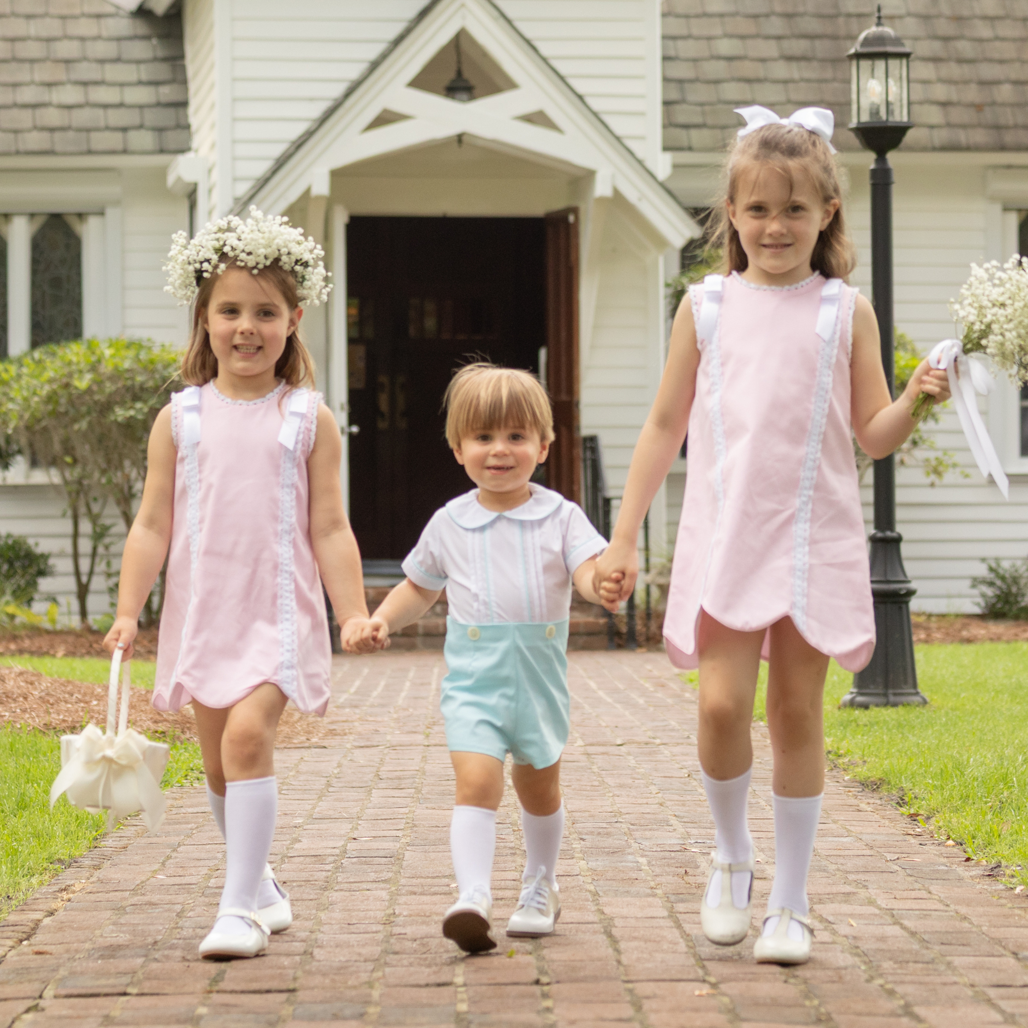 Henry Duvall Benjamin Button-On for baby boys in seafoam blue, a classic heirloom-style button-on outfit with tailored silhouette.