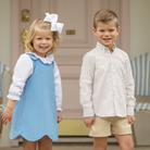 Henry Duvall Robert Shorts in King’s Way Khaki Corduroy, classic fall toddler boys dress shorts with flat front and elastic back, perfect for pairing with gingham shirts and sibling sets