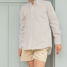 Henry Duvall Robert Shorts in King’s Way Khaki Corduroy, classic fall toddler boys dress shorts with flat front and elastic back, perfect for pairing with gingham shirts and sibling sets