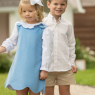 Henry Duvall Robert Shorts in King’s Way Khaki Corduroy, classic fall toddler boys dress shorts with flat front and elastic back, perfect for pairing with gingham shirts and sibling sets