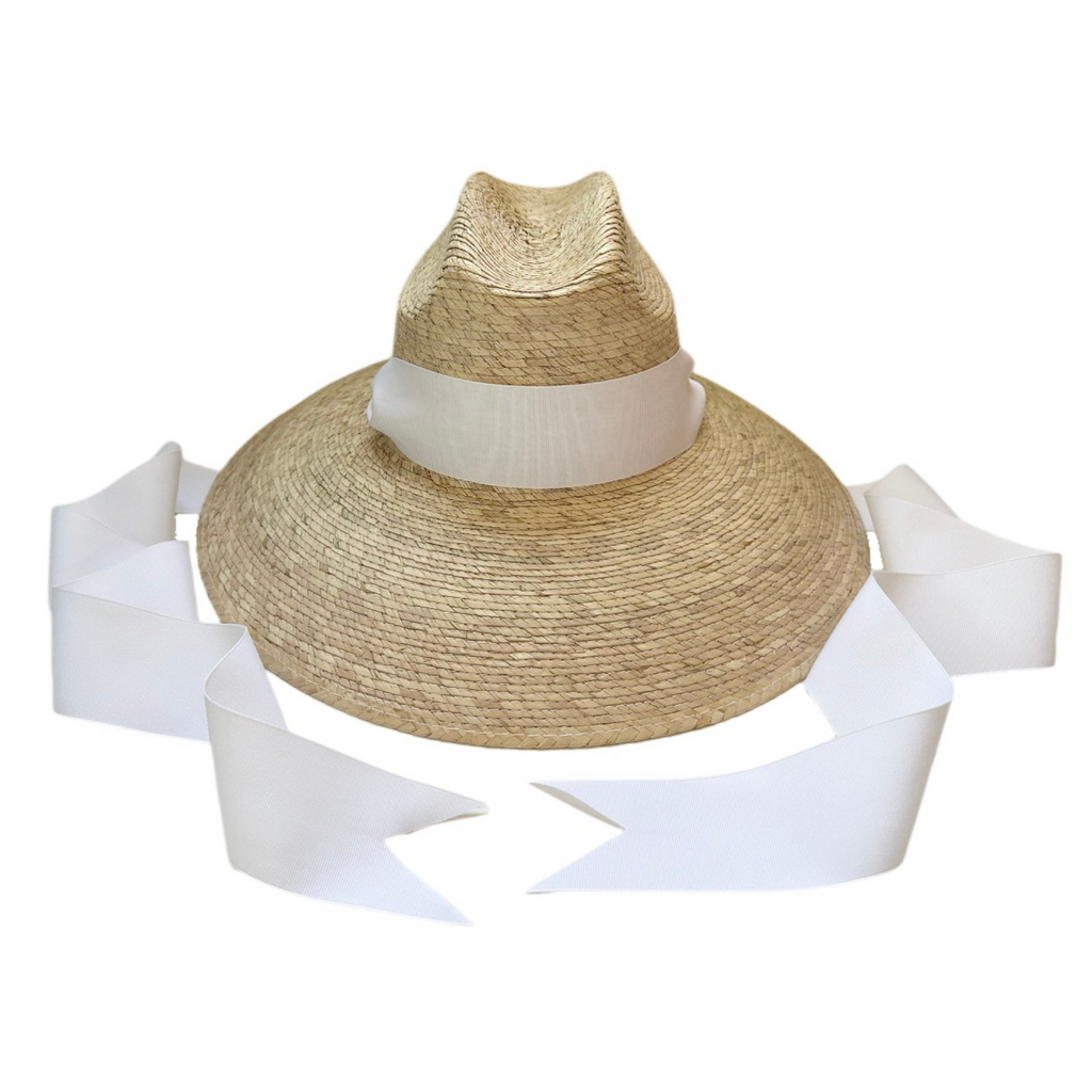 Hollyhock Sun Hat -  White Long Grosgrain Ribbon - Henry Duvall