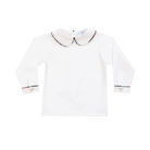 Classic white Peter Pan collar top highlighted with bold Townsend Tartan trim. A signature holiday piece from Henry Duvall’s Holiday Collection.