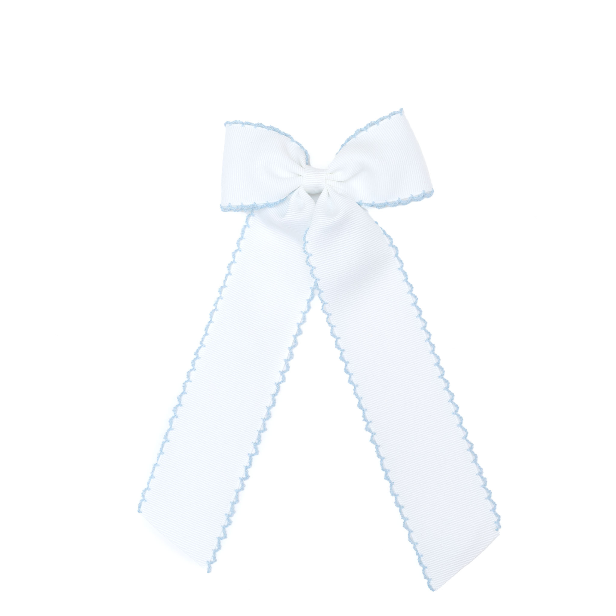 Moonstitch Long Tail Bow by Winn & William, classic long ribbon hair bow with contrast edge and alligator clip, perfect fall accessory for timeless girls’ outfits