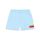 Henry Duvall Liam Shorts in Bailey's Bay Blue with crayon appliqué, classic boys back-to-school shorts with elastic waist for first day of school photos and everyday fall wear.