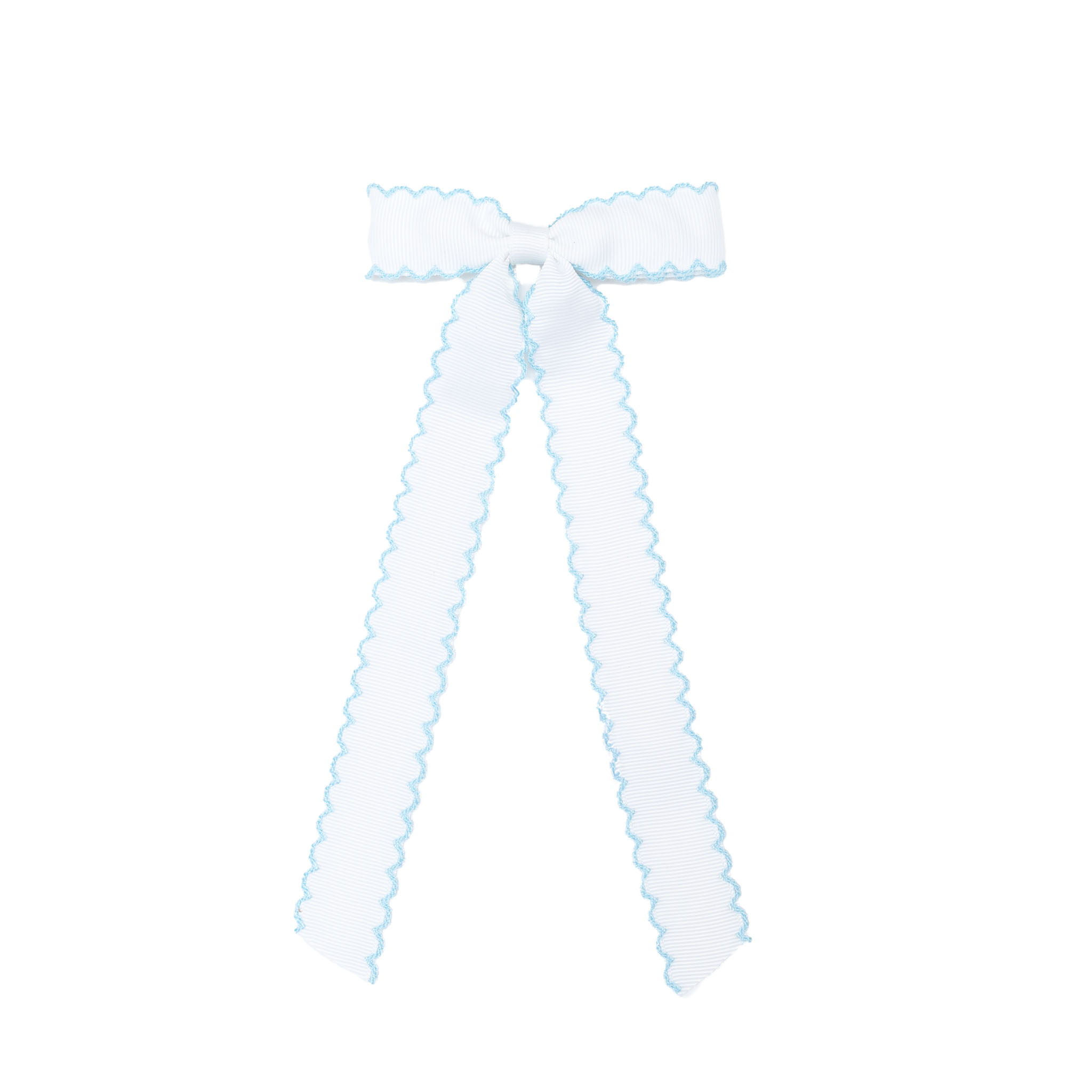 Moonstitch Long Tail Bow by Winn & William, classic long ribbon hair bow with contrast edge and alligator clip, perfect fall accessory for timeless girls’ outfits