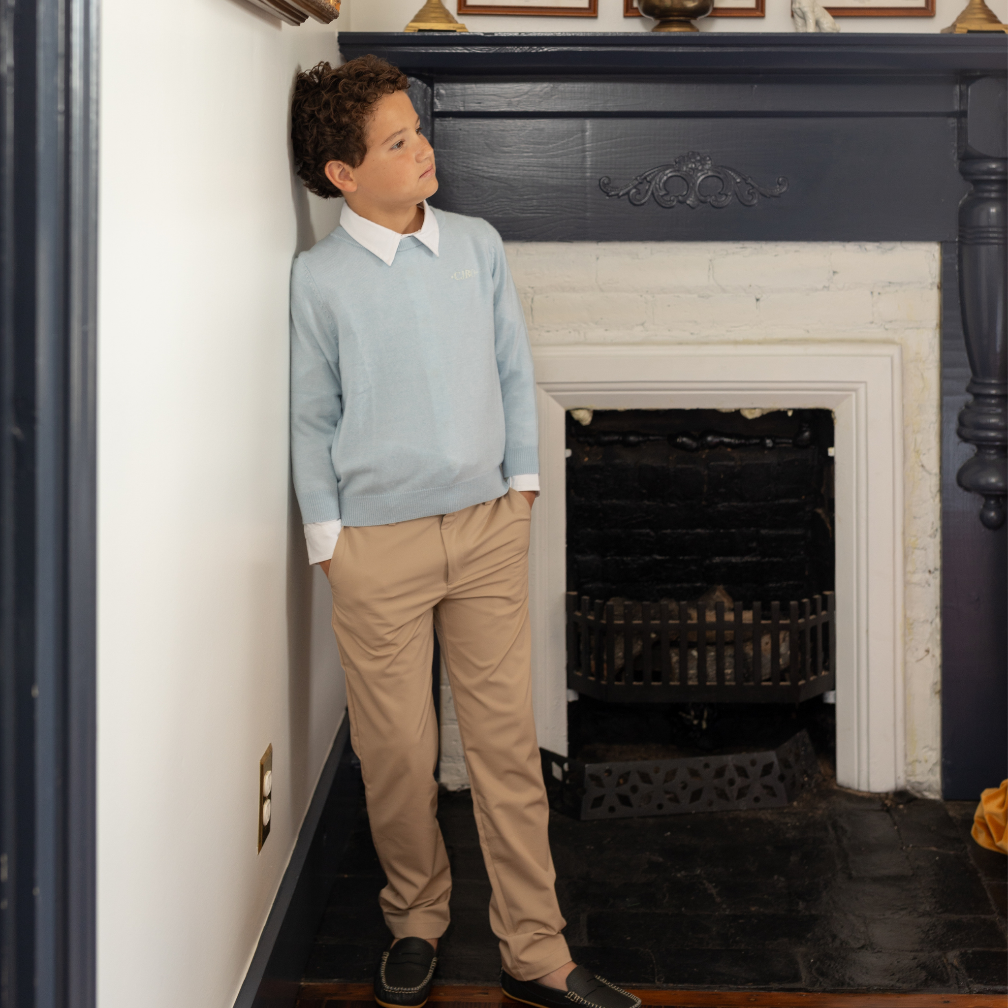 Henry Duvall boys' navy and khaki dress pants, wrinkle-resistant performance trousers with flat front and secure waistband, classic fall boys church and school pants