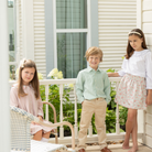 Henry Duvall Bradford Trousers in King’s Way Khaki Corduroy, classic boys fall and winter pants with adjustable elastic inside, perfect for dressing up or coordinating with family looks