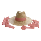 Straw hat with pink ribbon on a white background