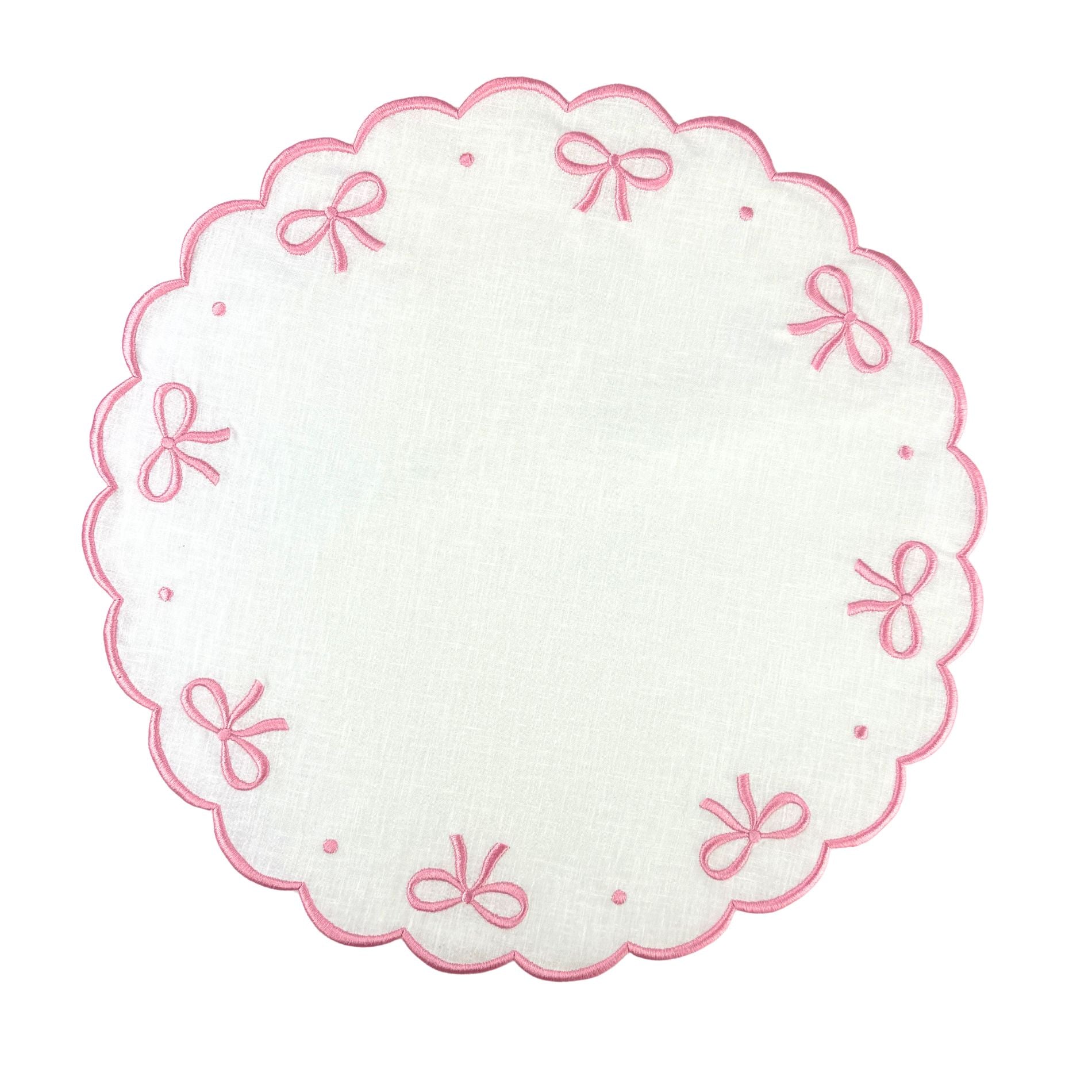 100% Linen - Studio Collection: Juliet Bows Placemats in White/Pink, Set of 4 - Henry Duvall