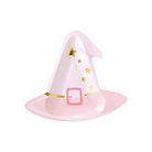 Set of 8 pink witch hat-shaped paper plates with gold foil accents, festive Halloween tableware for girls parties or whimsical holiday decor