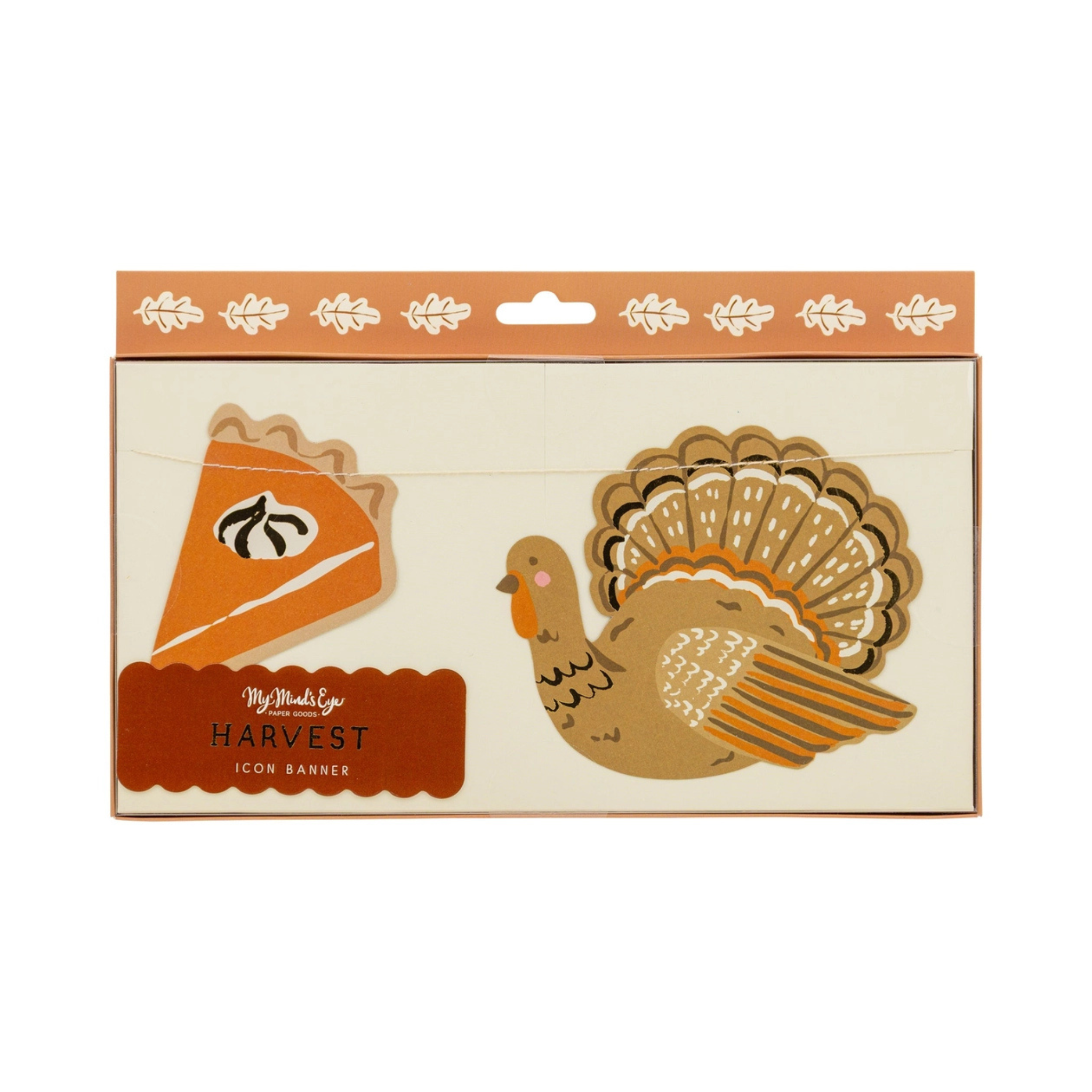 Thanksgiving paper banner with turkey, pie, and fall icons – festive garland for kids’ tables and holiday home decor