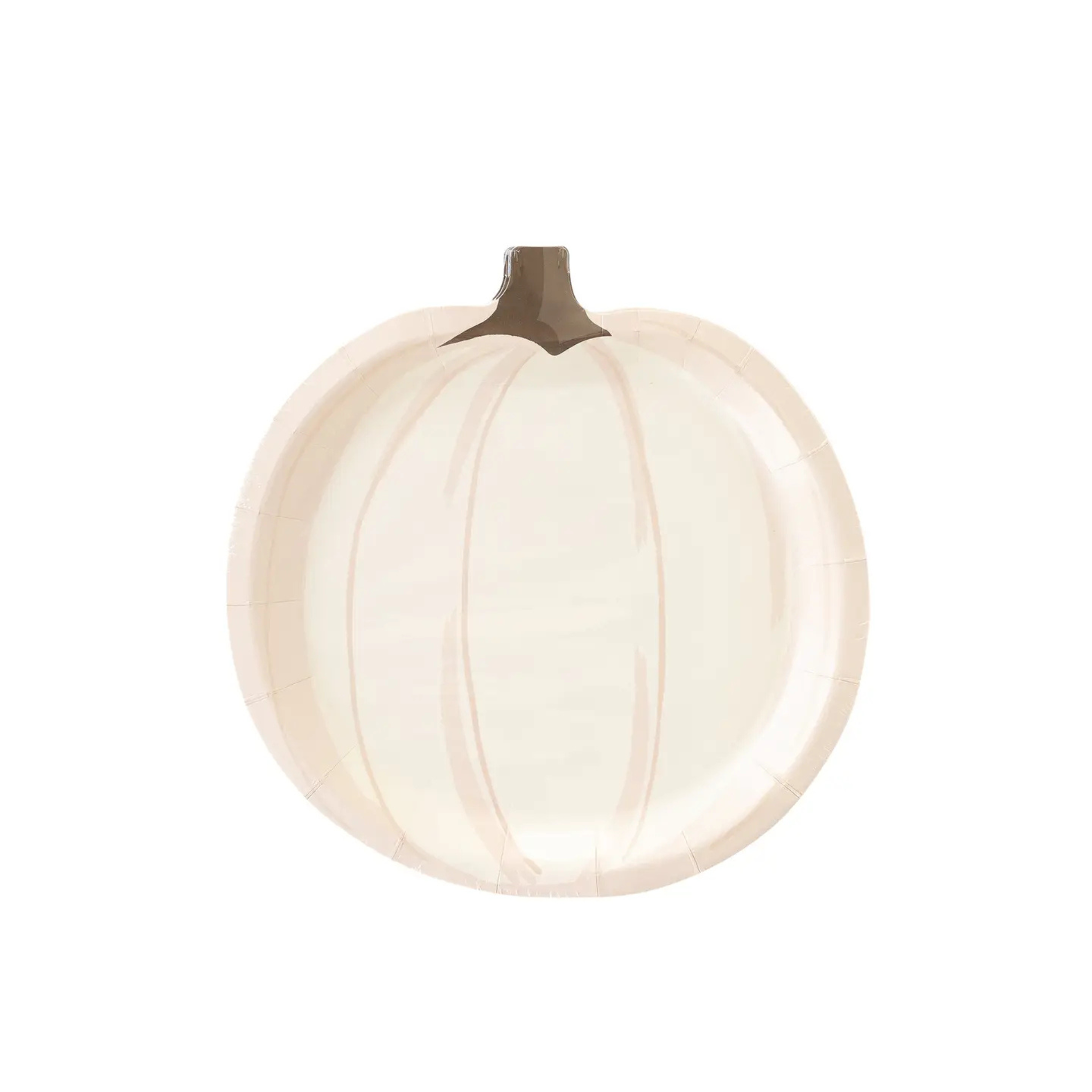 Set of 8 White Pumpkin Plates, 9 x 9 inch pumpkin-shaped Halloween paper plates, perfect for pastel and neutral fall party decor