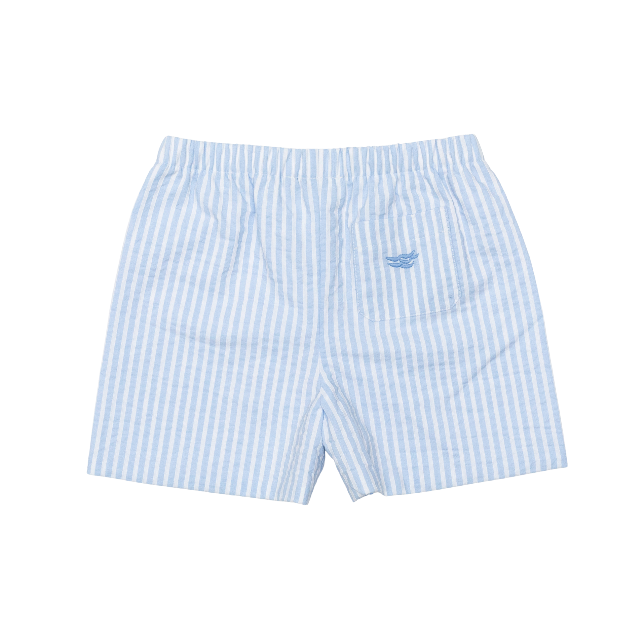 Henry Duvall boys Liam Shorts in blue and white Seaside Stripe, a preppy pull-on short with a comfortable elastic waist