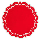 Flying Sheep Country red embroidered placemats, classic round red holiday placemats with white stitching, perfect for Christmas and Thanksgiving table settings, available at Holiday Fave Finds