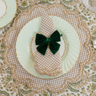 Wheat gingham placemat with scalloped edge embroidery, styled for a classic Thanksgiving table