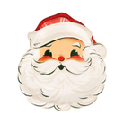 Retro Santa face-shaped paper plate with a vintage illustration of Santa Claus wearing a red hat, rosy cheeks, and a fluffy white beard, perfect for Christmas parties.