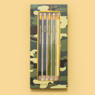 Camo pencil set for tween boys with motivational gold foil phrases, perfect Christmas stocking stuffer