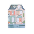 Illustrated children’s coloring and sticker book shaped like a pastel European house with ballet-themed details, perfect Christmas gift for creative kids.