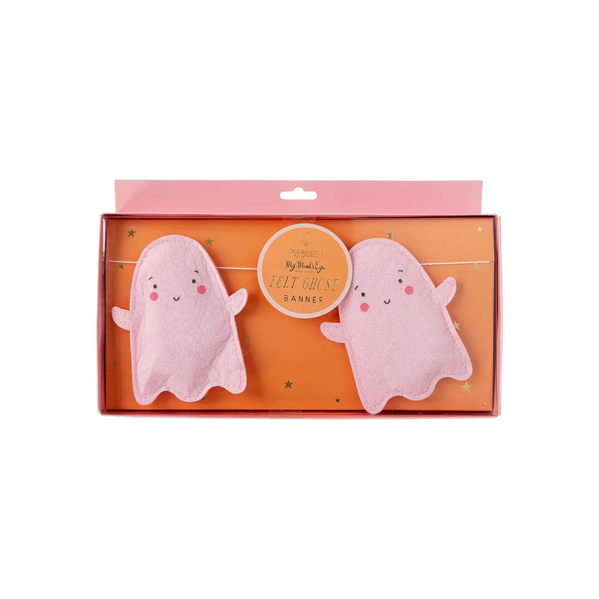 Ghost Puffy Felt Banner with twelve white 3D felt ghosts on a six-foot garland, soft and playful Halloween decor for kids’ parties and festive home styling