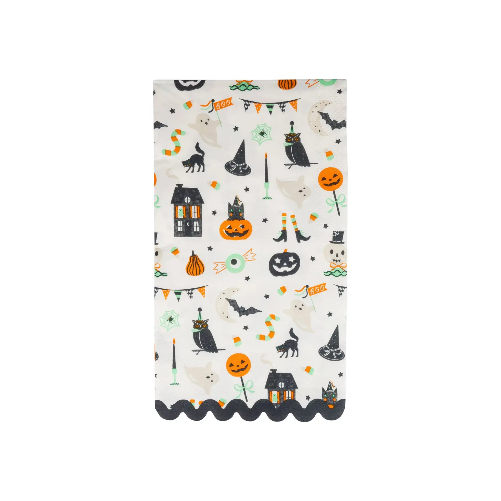 Set of 24 Tricks & Treats Napkins featuring playful Halloween icons, festive pastel Halloween paper napkins for kids parties and seasonal celebrations