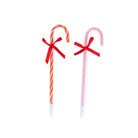 Red and pink candy cane-shaped holiday pens with festive bows, perfect for kids’ stockings or holiday gift bags; fun and colorful with peppermint-scented ink