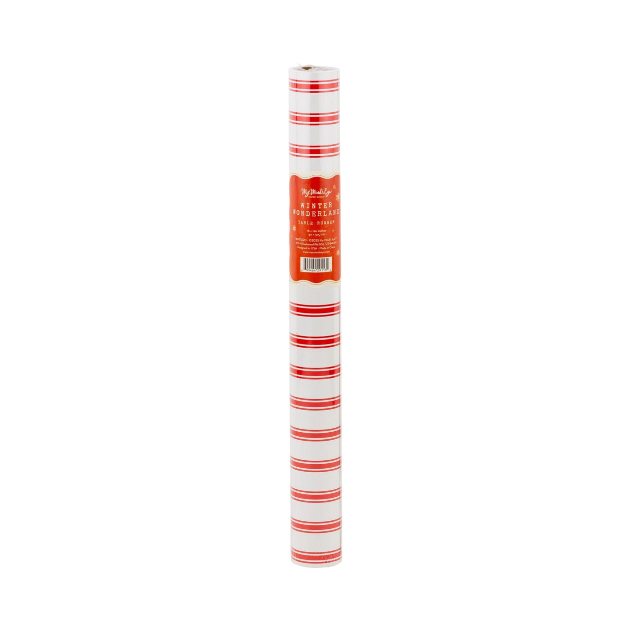 Classic red and white striped Christmas table runner, perfect for festive holiday tablescapes and seasonal dining decor