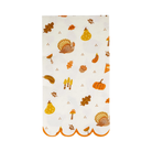 Thanksgiving dinner napkins with festive icons including pumpkins, leaves, and turkeys, set of 24 paper napkins for fall and holiday entertaining