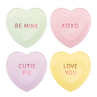 Set of 8 conversation heart–themed paper dessert plates in four designs, valentines day decor