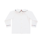 Classic white Peter Pan collar top highlighted with bold Townsend Tartan trim. A signature holiday piece from Henry Duvall’s Holiday Collection.