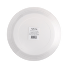 White paper plate with a label on a white background
