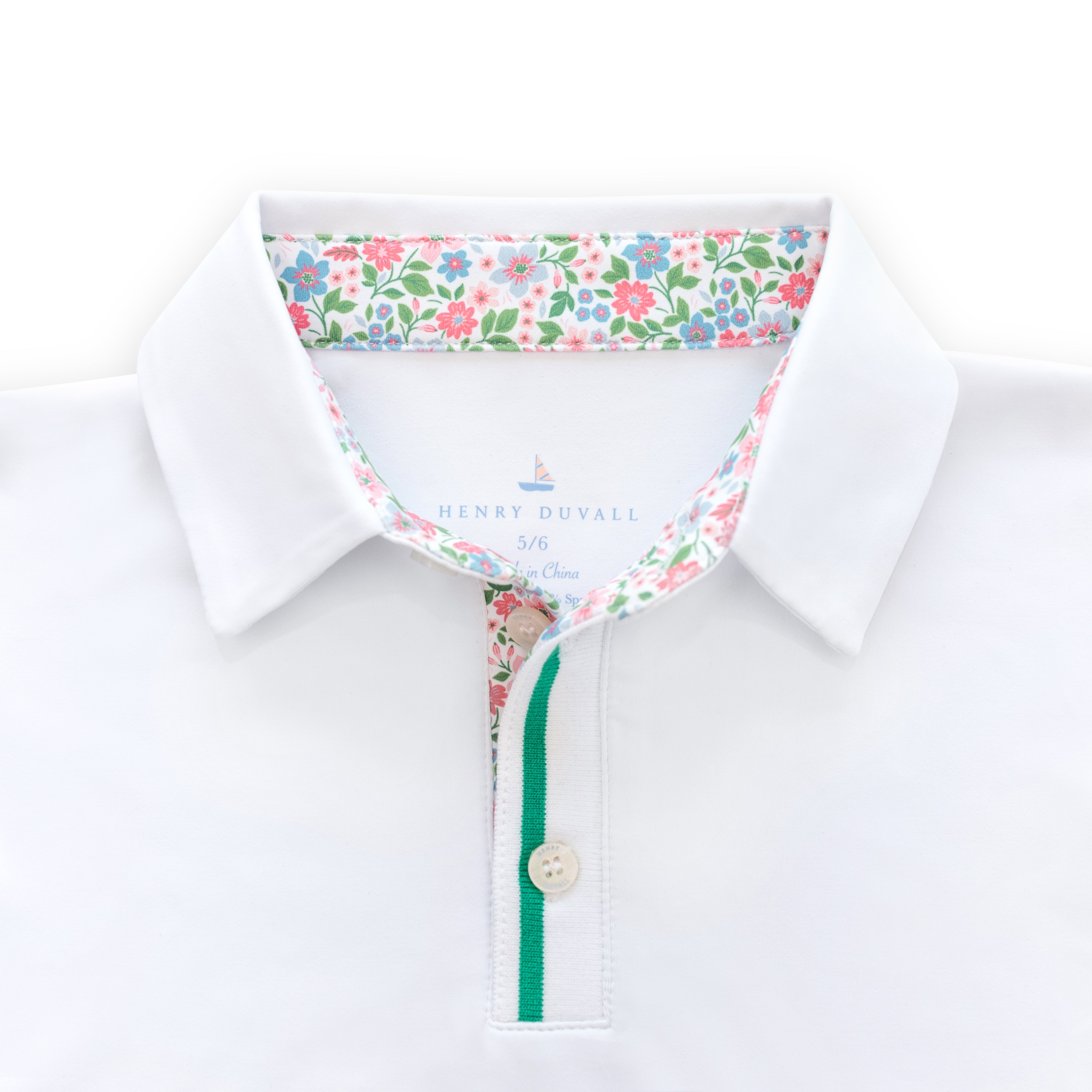 Henley Polo in Classic White with Midspring Floral Trim – Henry Duvall