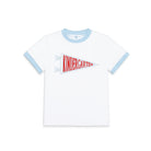 Henry Duvall Pennant Tee featuring appliqué grade pennant, classic back-to-school shirt for kindergarten through fifth grade, perfect for first day of school photos and school milestone celebrations.