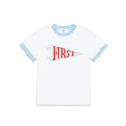 Henry Duvall Pennant Tee featuring appliqué grade pennant, classic back-to-school shirt for kindergarten through fifth grade, perfect for first day of school photos and school milestone celebrations.