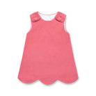 Henry Duvall Janey Jumper girls’ dress in Fall Floral with scalloped hem and fabric-covered shoulder buttons, designed for layering with blouses and turtlenecks for fall.