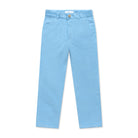 Henry Duvall Bradford Trousers in Brookhaven Blue light blue corduroy for boys, fully lined in Bay Tree Blue Check with contrast checked cuffs that can be rolled up or worn down.