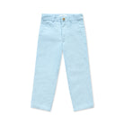 Henry Duvall Bradford Trousers in Bay Tree Blue light blue corduroy for boys, fully lined in King’s Way Khaki Check with contrast checked cuffs that can be rolled up or worn down.